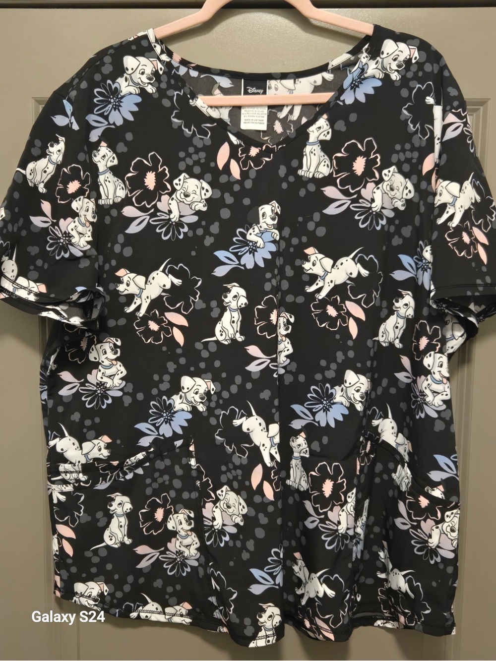 Disney 101 Dalmatian Print Scrub Top - Black with Pastel Accents